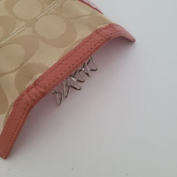 Coach Wallet Key Charm Case Holder Tan Pink Canvas Leather Logo - Picture 8 of 10